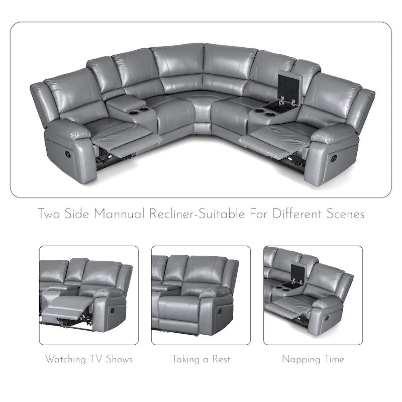 Recliner Sezionale in Ecopelle Moderna Contemporanea da 108" a 7 Posti