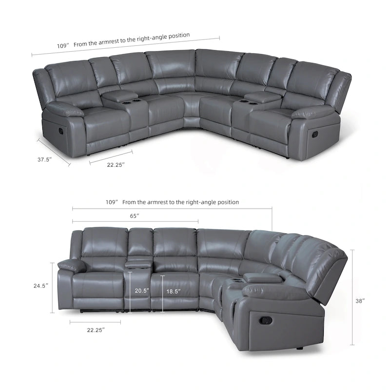 Recliner Sezionale in Ecopelle Moderna Contemporanea da 108" a 7 Posti