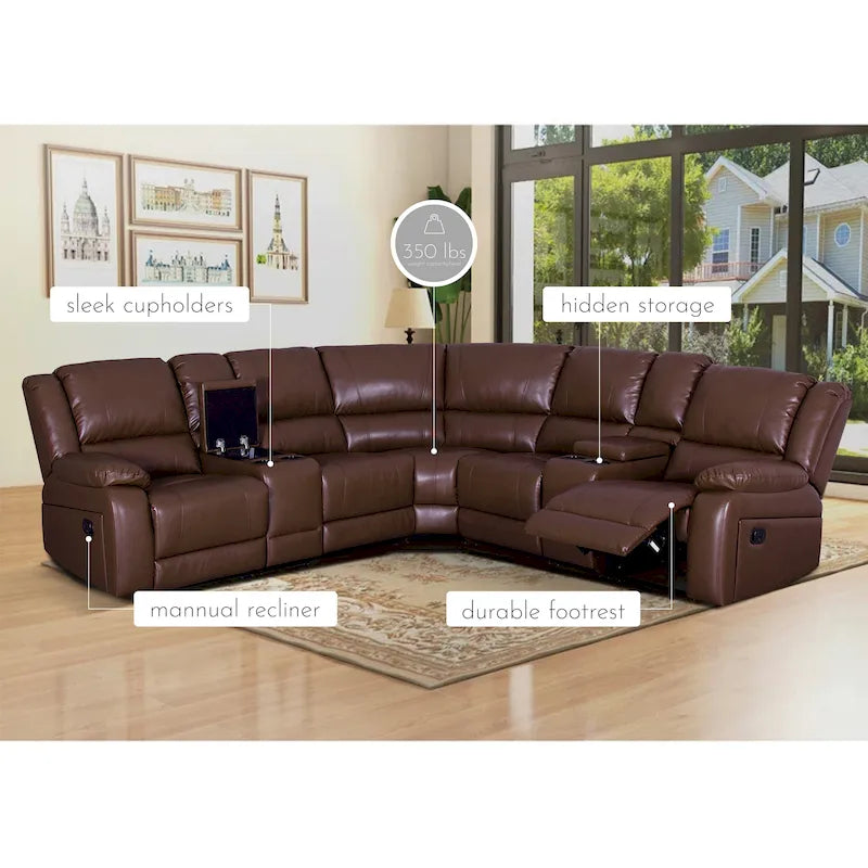 Recliner Sezionale in Ecopelle Moderna Contemporanea da 108" a 7 Posti