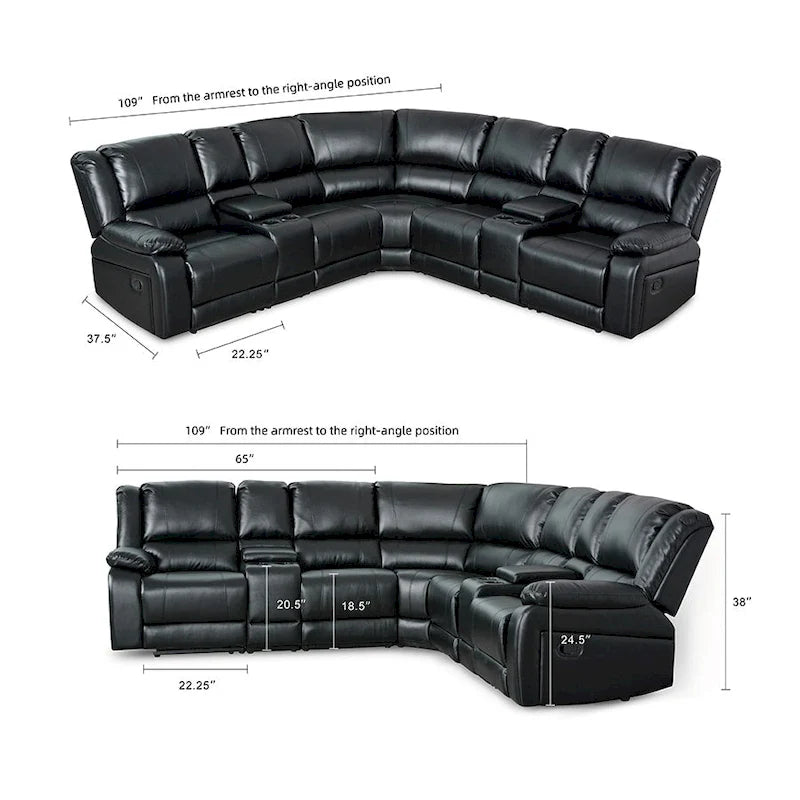Recliner Sezionale in Ecopelle Moderna Contemporanea da 108" a 7 Posti