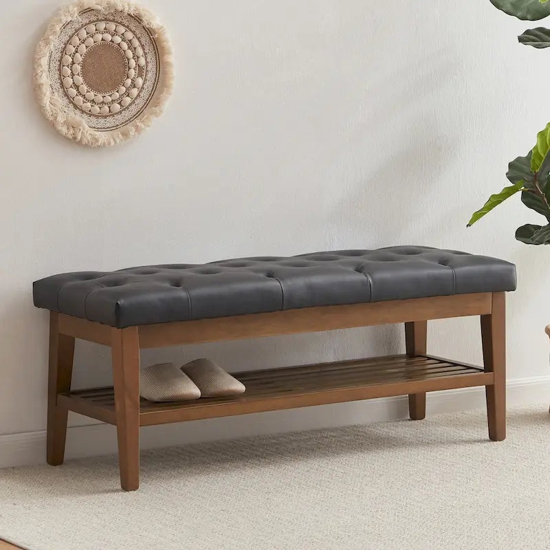 Panca contenitore imbottita in tessuto e legno massello da 109 cm per ingresso, soggiorno, camera da letto
