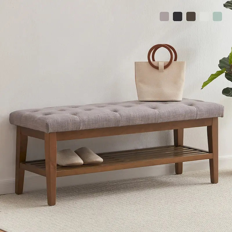Panca contenitore imbottita in tessuto e legno massello da 109 cm per ingresso, soggiorno, camera da letto