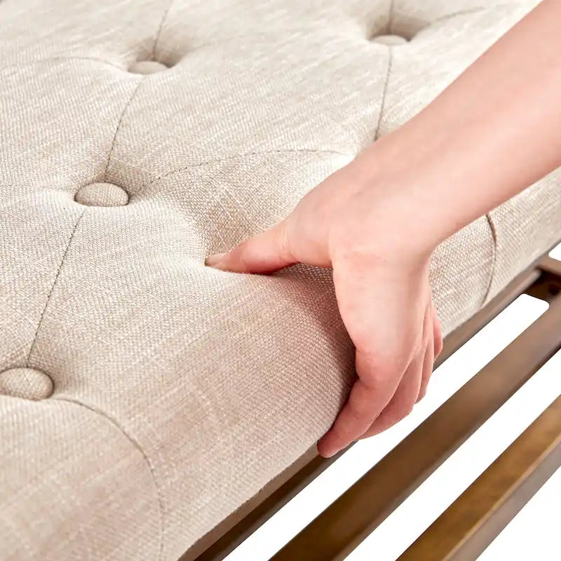 Panca contenitore imbottita in tessuto e legno massello da 109 cm per ingresso, soggiorno, camera da letto