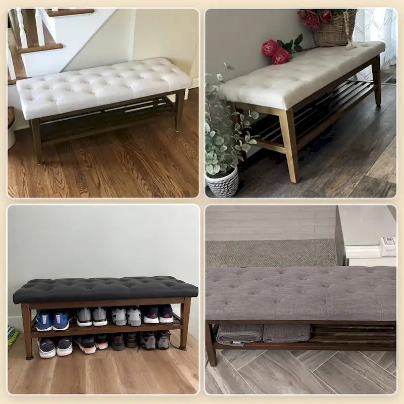 Panca contenitore imbottita in tessuto e legno massello da 109 cm per ingresso, soggiorno, camera da letto