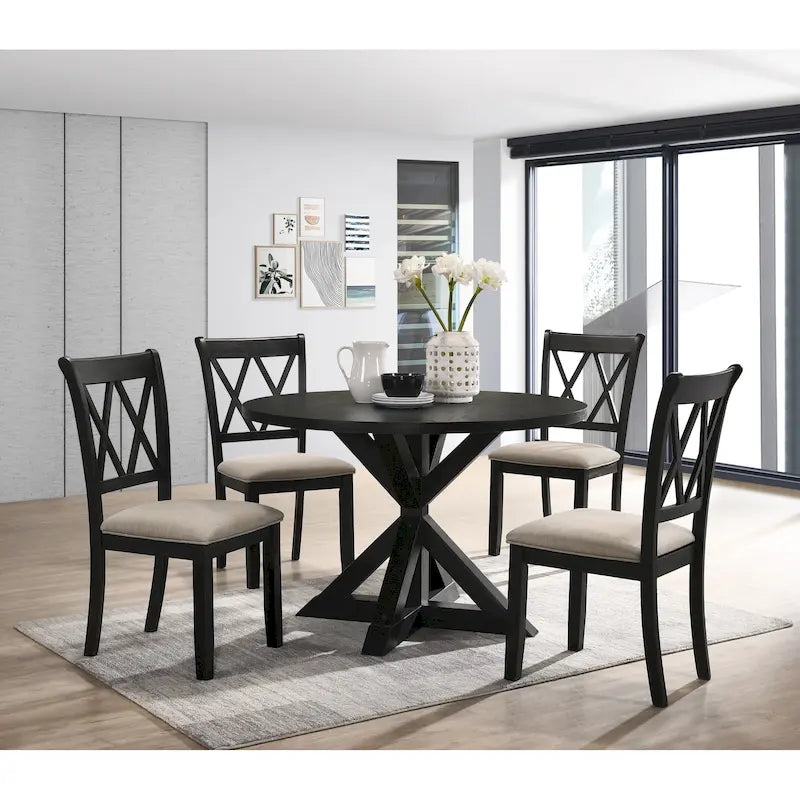 Set da Pranzo da 5 Pezzi in Legno con Schienale a Croce