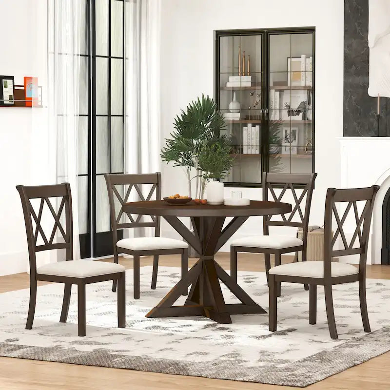 Set da Pranzo da 5 Pezzi in Legno con Schienale a Croce