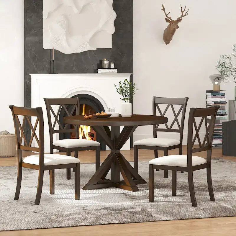 Set da Pranzo da 5 Pezzi in Legno con Schienale a Croce