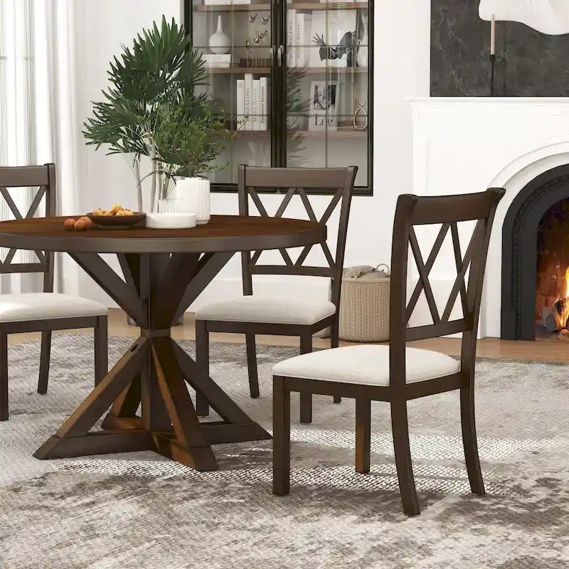 Set da Pranzo da 5 Pezzi in Legno con Schienale a Croce