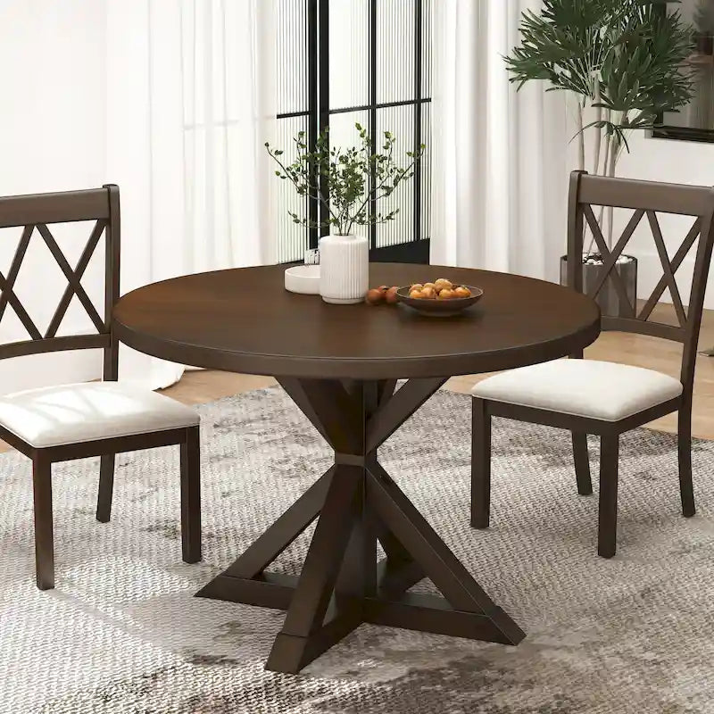 Set da Pranzo da 5 Pezzi in Legno con Schienale a Croce