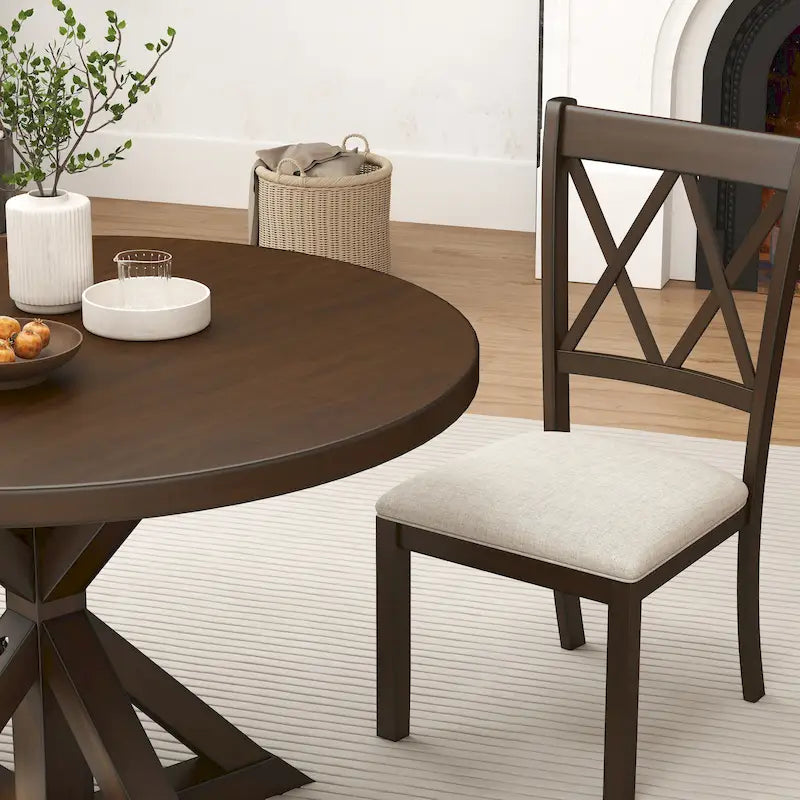 Set da Pranzo da 5 Pezzi in Legno con Schienale a Croce