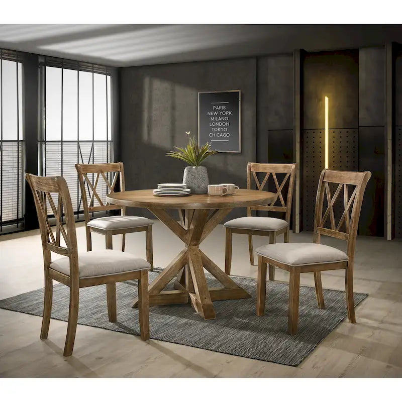 Set da Pranzo da 5 Pezzi in Legno con Schienale a Croce