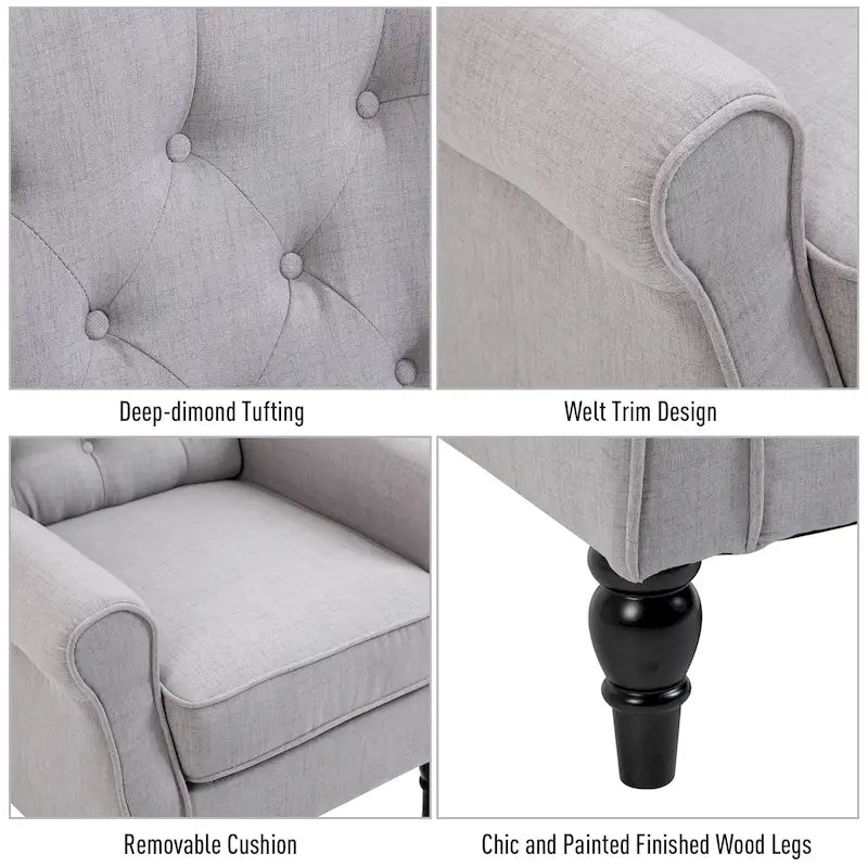 Poltrona d'Appoggio con Gambe in Legno e Trapuntatura
