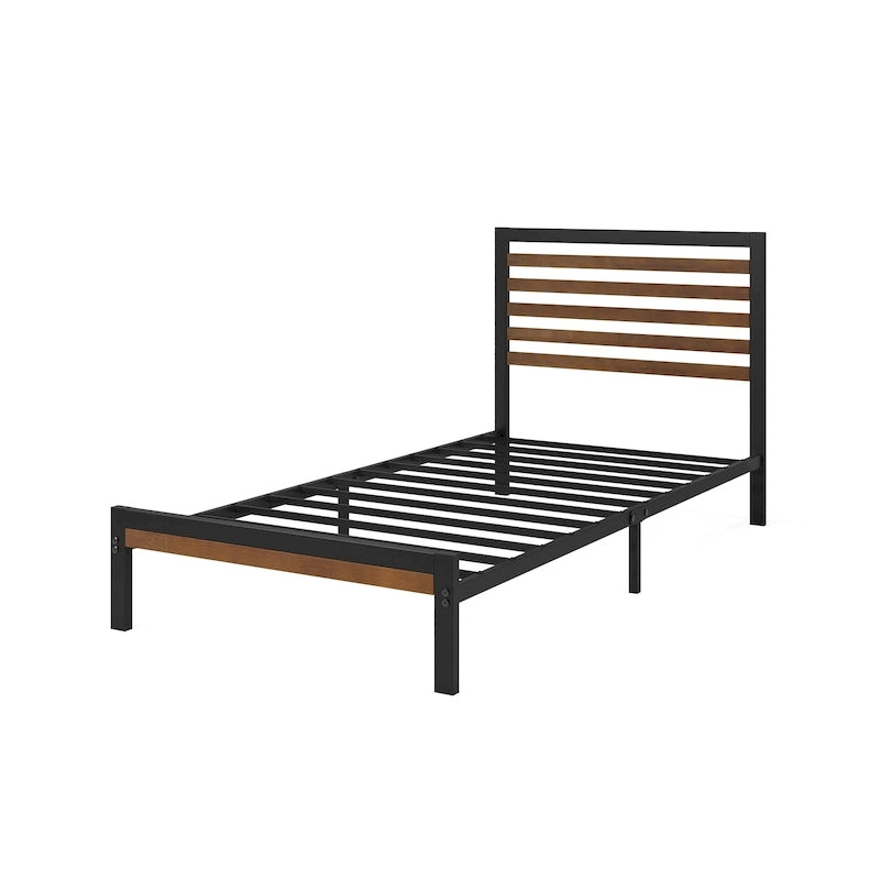 Struttura letto a piattaforma in bambù marrone e metallo