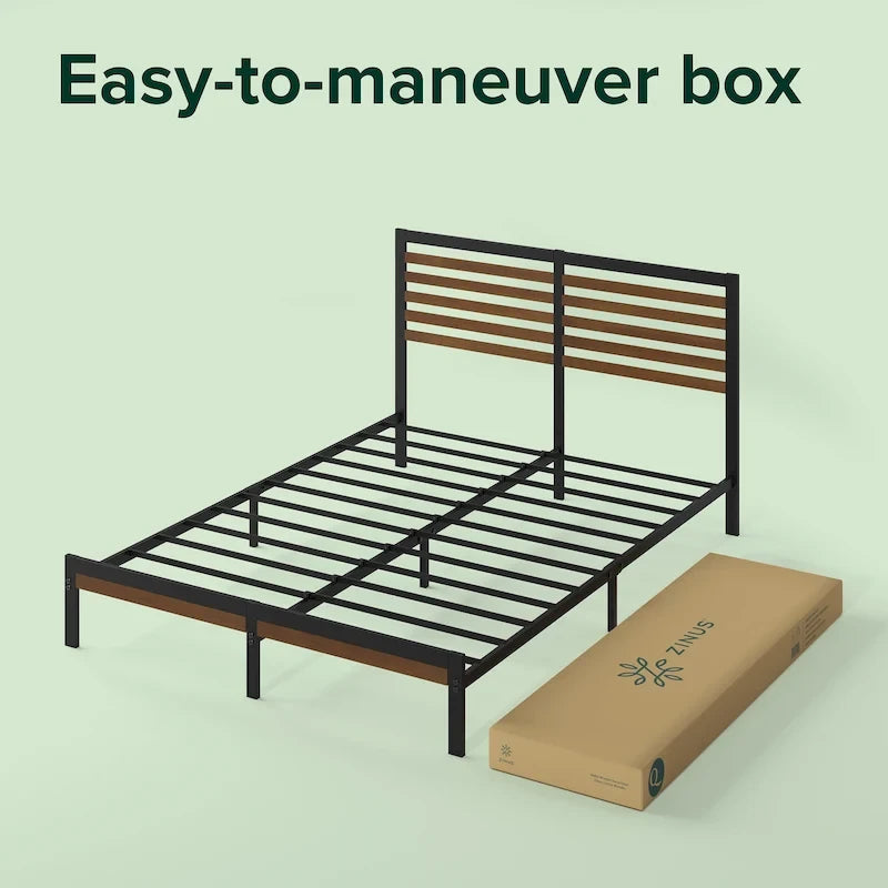Struttura letto a piattaforma in bambù marrone e metallo
