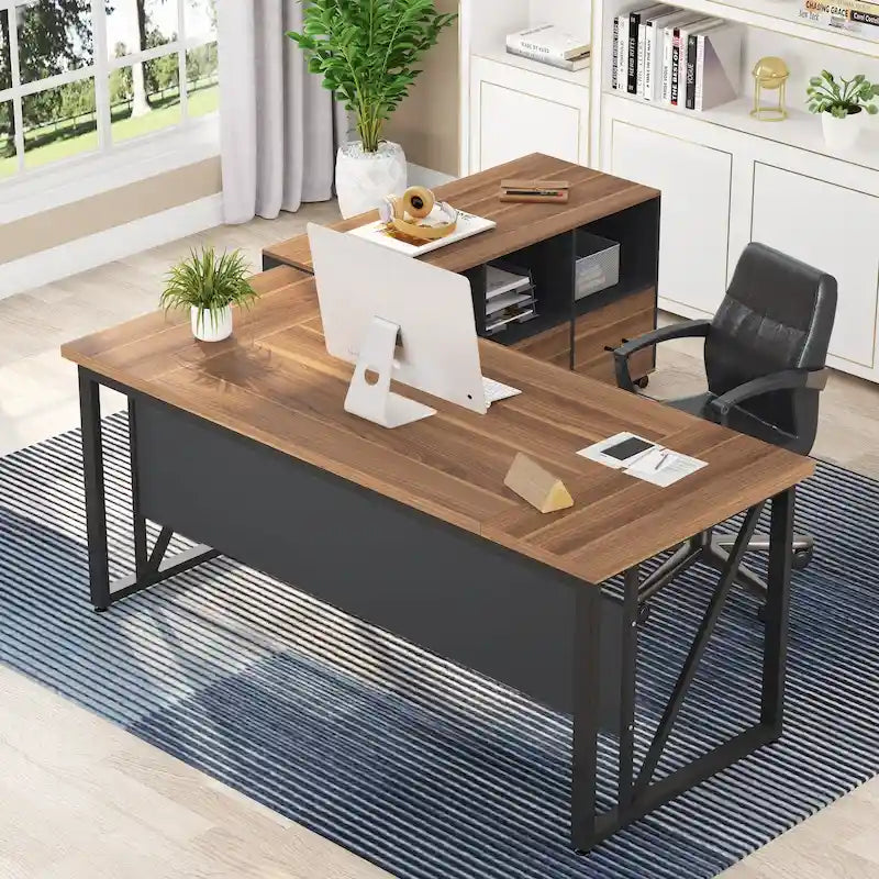 Scrivania a L per computer da 160 cm con schedario laterale da 120 cm, set scrivania direzionale per ufficio domestico