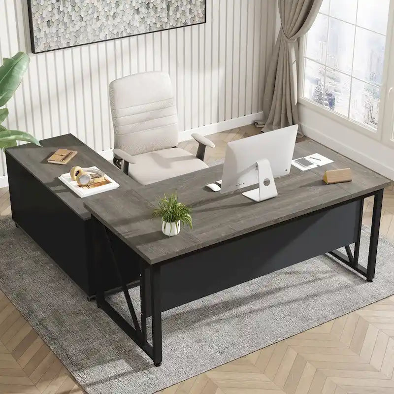 Scrivania a L per computer da 160 cm con schedario laterale da 120 cm, set scrivania direzionale per ufficio domestico