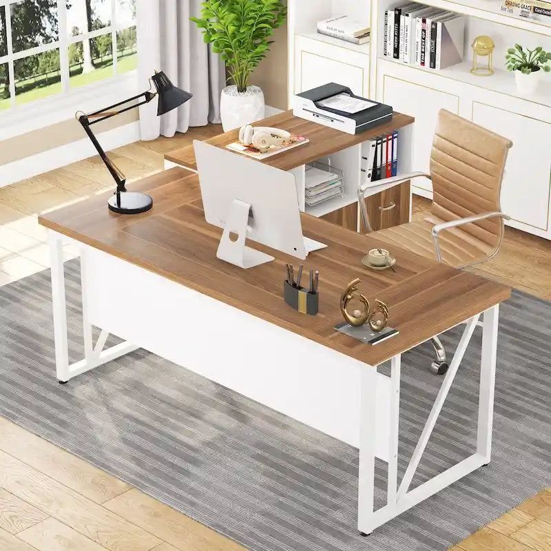 Scrivania a L per computer da 160 cm con schedario laterale da 120 cm, set scrivania direzionale per ufficio domestico