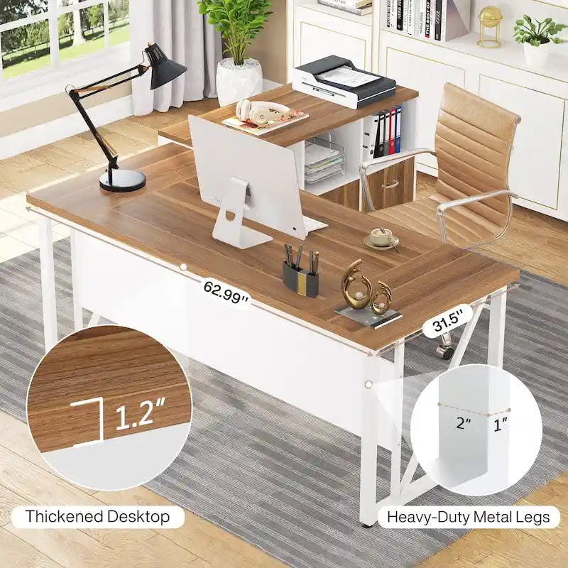 Scrivania a L per computer da 160 cm con schedario laterale da 120 cm, set scrivania direzionale per ufficio domestico