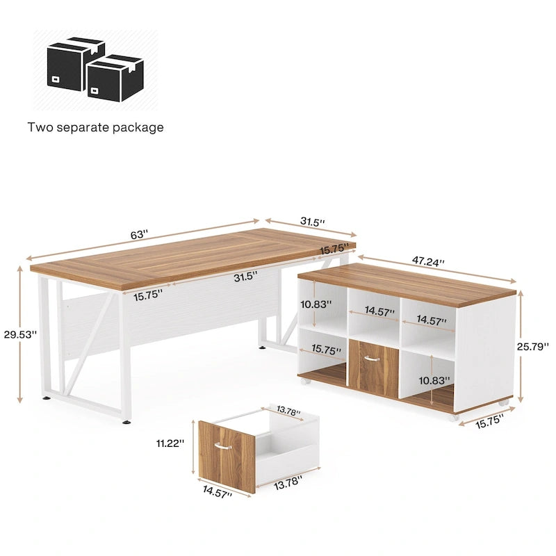 Scrivania a L per computer da 160 cm con schedario laterale da 120 cm, set scrivania direzionale per ufficio domestico