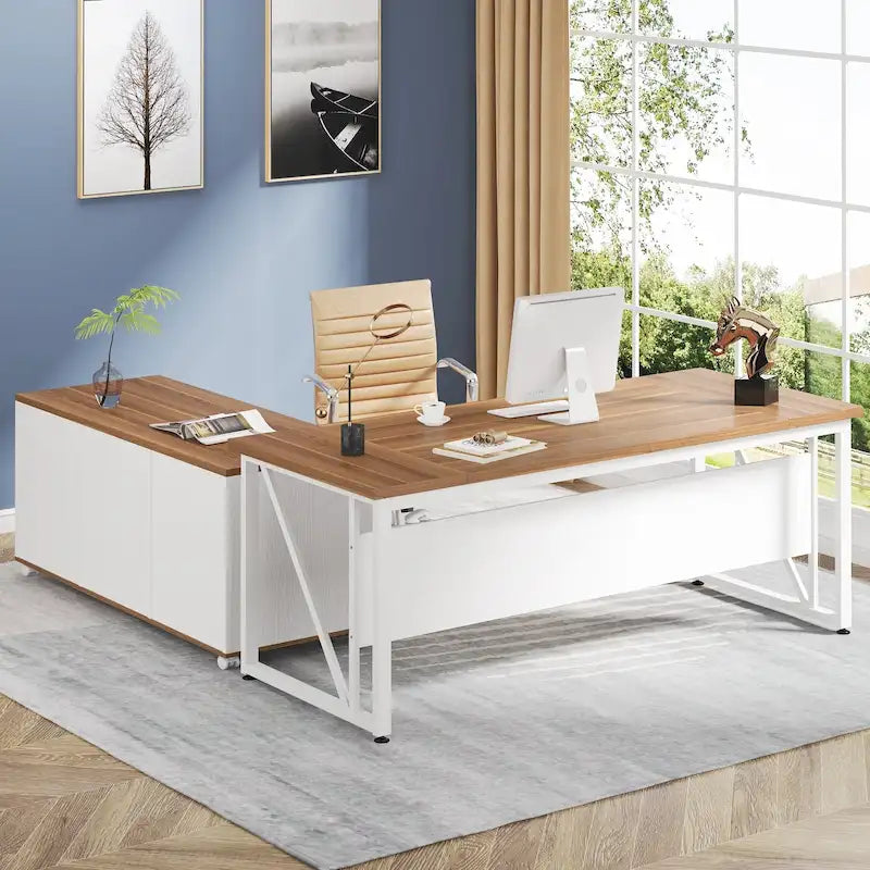 Scrivania a L per computer da 160 cm con schedario laterale da 120 cm, set scrivania direzionale per ufficio domestico