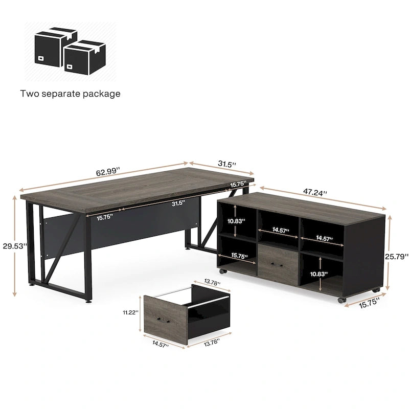 Scrivania a L per computer da 160 cm con schedario laterale da 120 cm, set scrivania direzionale per ufficio domestico