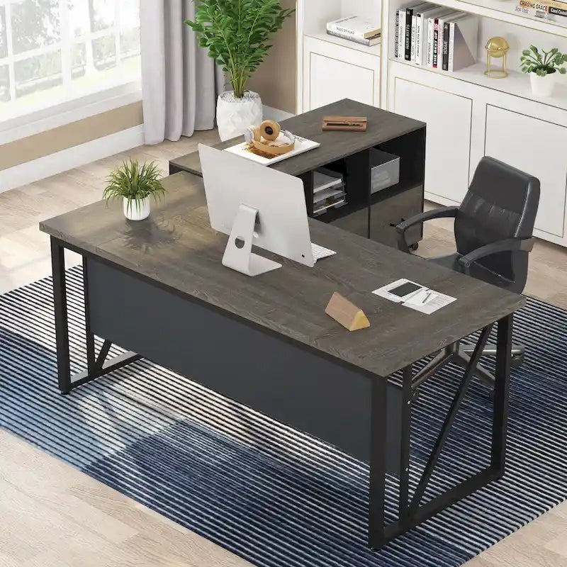 Scrivania a L per computer da 160 cm con schedario laterale da 120 cm, set scrivania direzionale per ufficio domestico