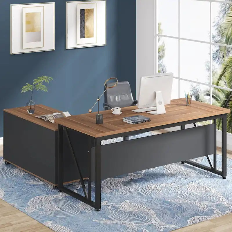 Scrivania a L per computer da 160 cm con schedario laterale da 120 cm, set scrivania direzionale per ufficio domestico