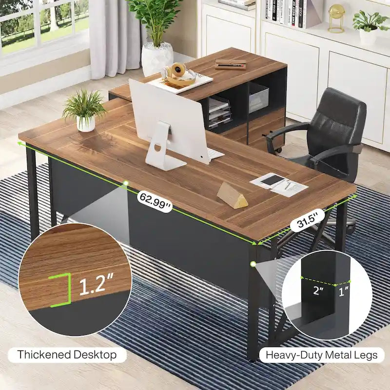 Scrivania a L per computer da 160 cm con schedario laterale da 120 cm, set scrivania direzionale per ufficio domestico