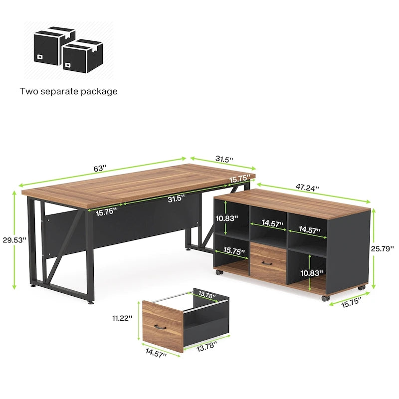 Scrivania a L per computer da 160 cm con schedario laterale da 120 cm, set scrivania direzionale per ufficio domestico