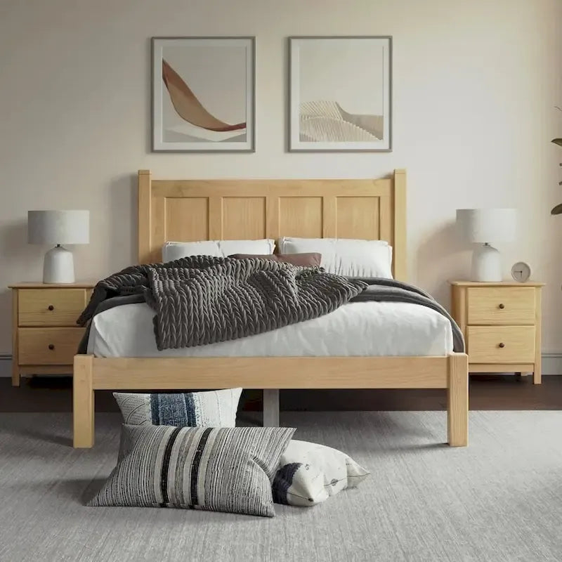 Grain Wood Furniture Letto a piattaforma Shaker in legno massello con pannelli