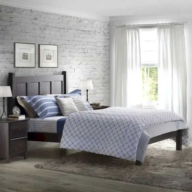 Grain Wood Furniture Letto a piattaforma Shaker in legno massello con pannelli