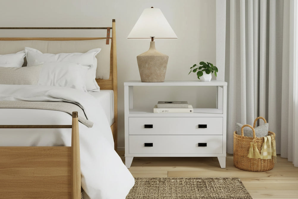Handmade Wood 2-Drawer Nightstand with Open Shelf by East at Main