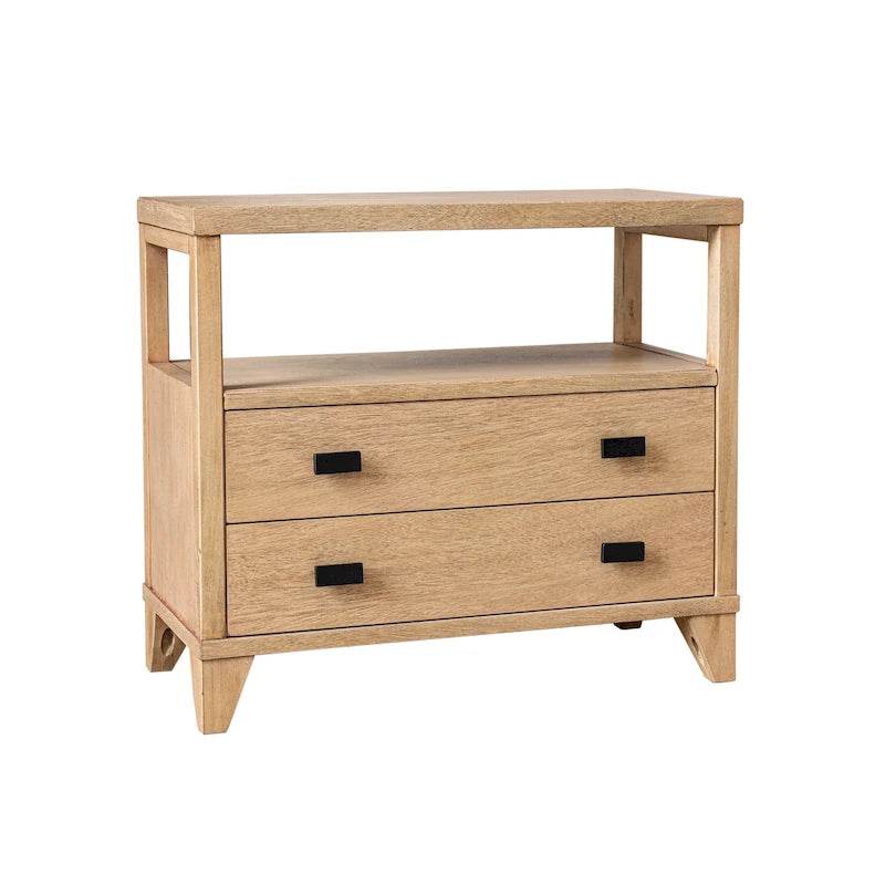 Comodino in legno artigianale a 2 cassetti con ripiano aperto