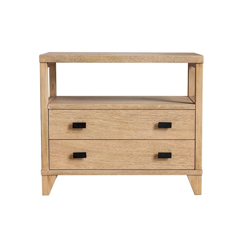 Comodino in legno artigianale a 2 cassetti con ripiano aperto