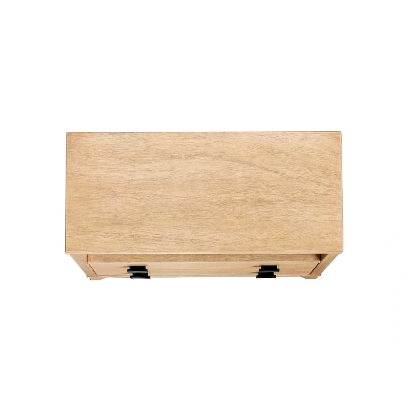 Comodino in legno artigianale a 2 cassetti con ripiano aperto