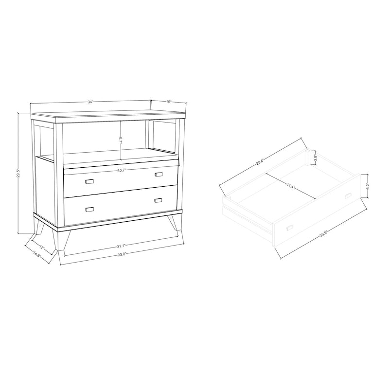 Comodino in legno artigianale a 2 cassetti con ripiano aperto