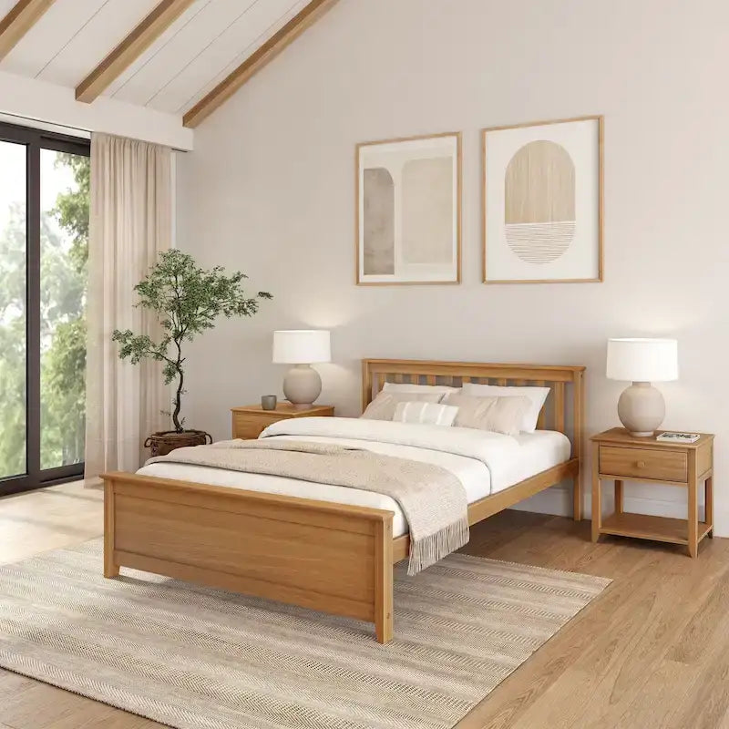 Classico letto a piattaforma Queen in vero legno massello