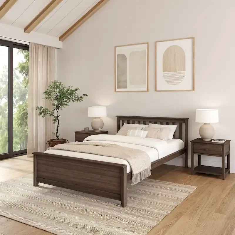 Classico letto a piattaforma Queen in vero legno massello