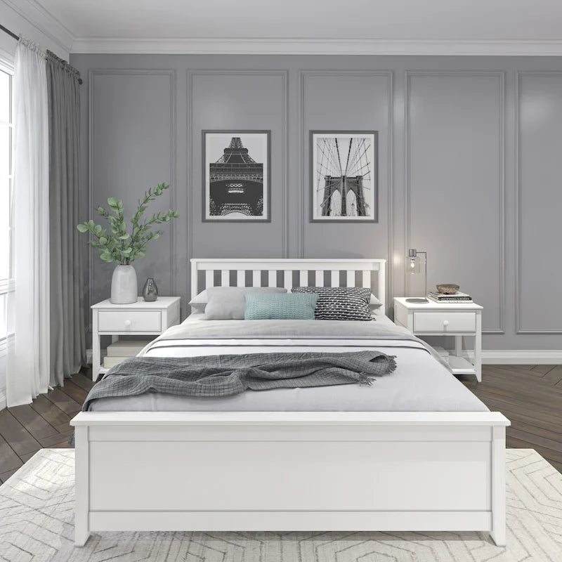 Classico letto a piattaforma Queen in vero legno massello