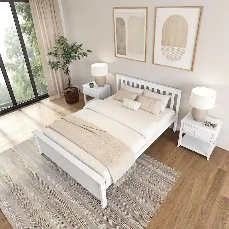 Classico letto a piattaforma Queen in vero legno massello