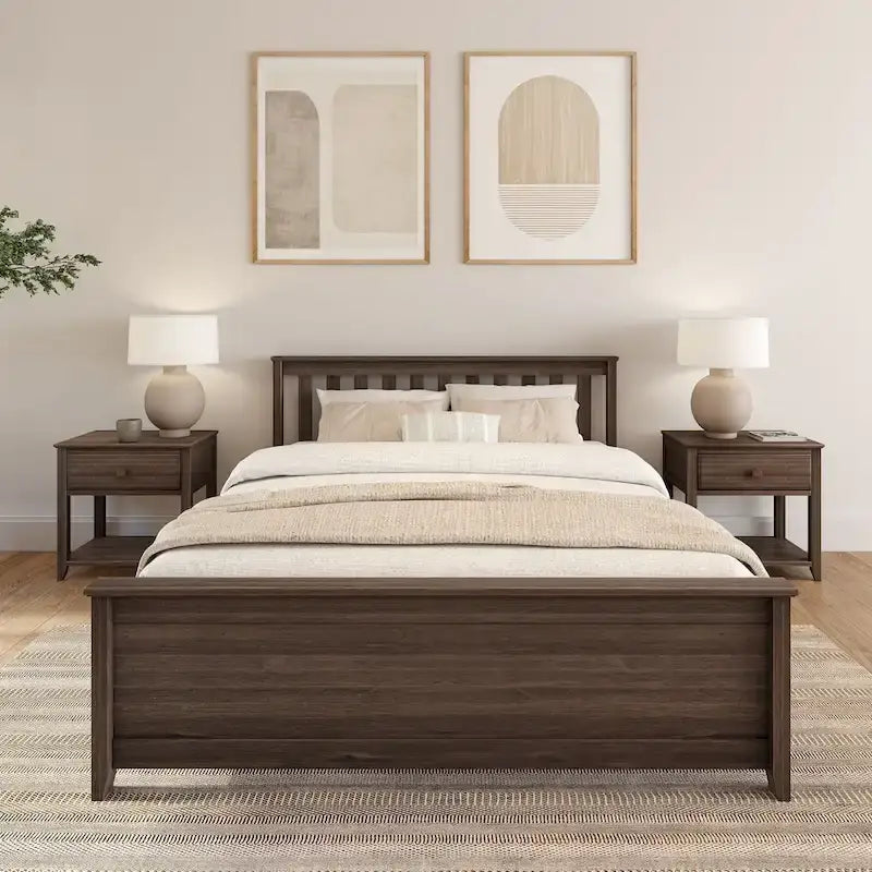 Classico letto a piattaforma Queen in vero legno massello