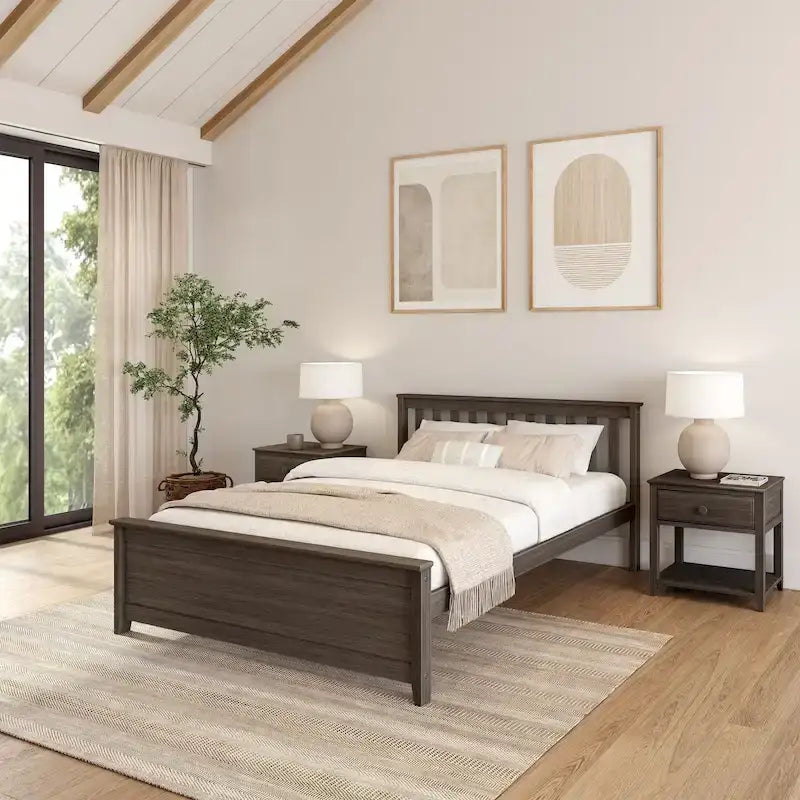 Classico letto a piattaforma Queen in vero legno massello
