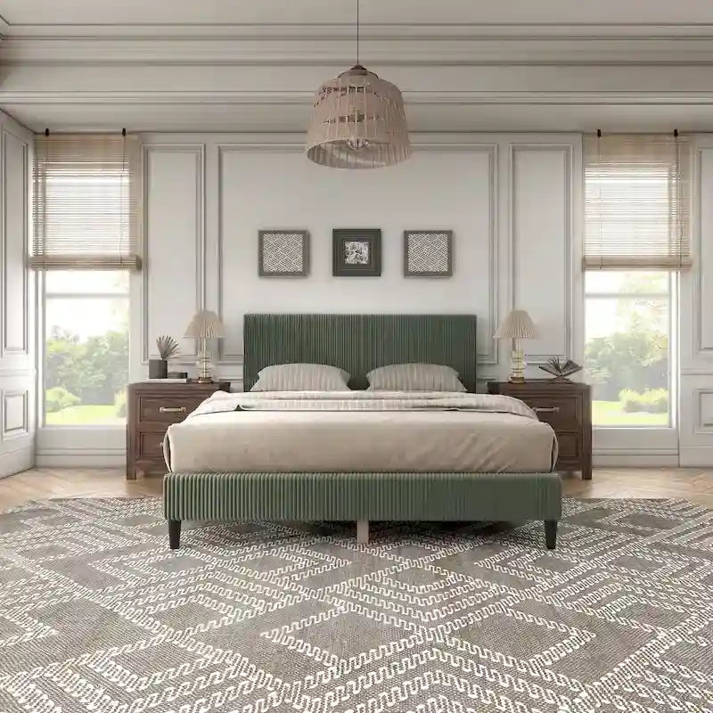 Letto a piattaforma moderno in velluto a coste Queen Size, non è richiesta la rete