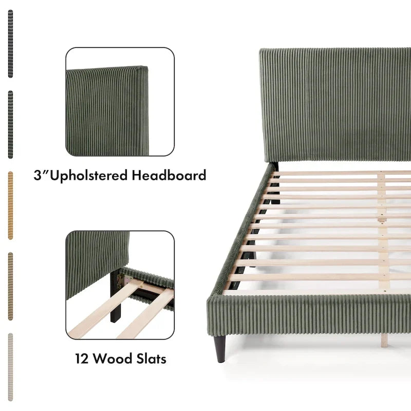 Letto a piattaforma moderno in velluto a coste Queen Size, non è richiesta la rete
