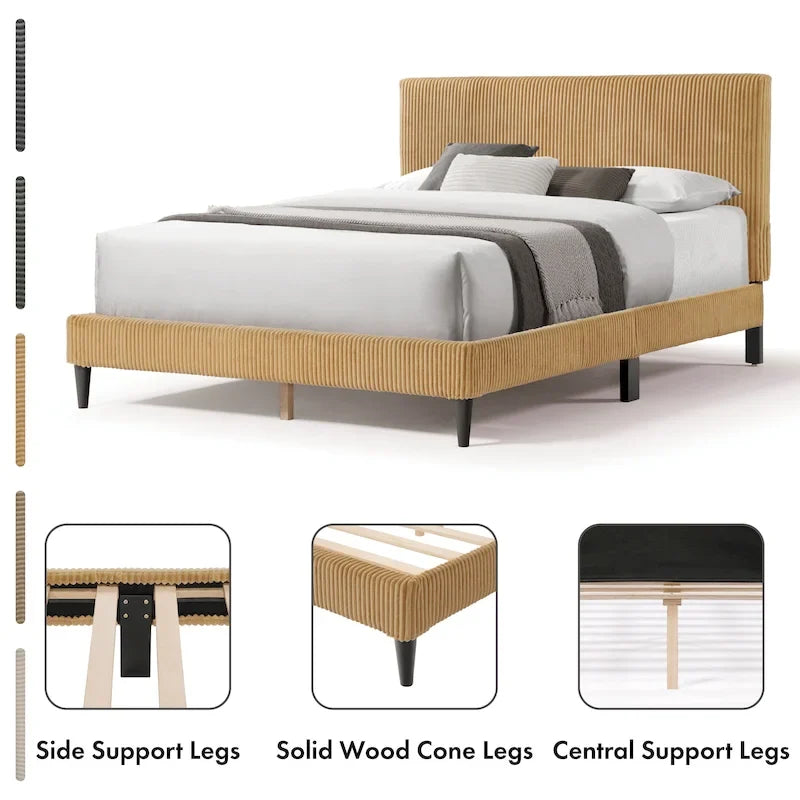 Letto a piattaforma moderno in velluto a coste Queen Size, non è richiesta la rete