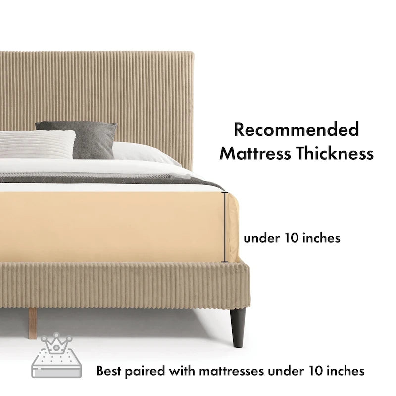 Letto a piattaforma moderno in velluto a coste Queen Size, non è richiesta la rete