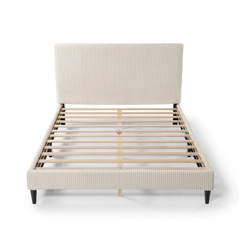 Letto a piattaforma moderno in velluto a coste Queen Size, non è richiesta la rete