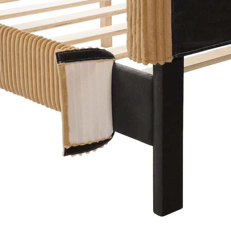 Letto a piattaforma moderno in velluto a coste Queen Size, non è richiesta la rete