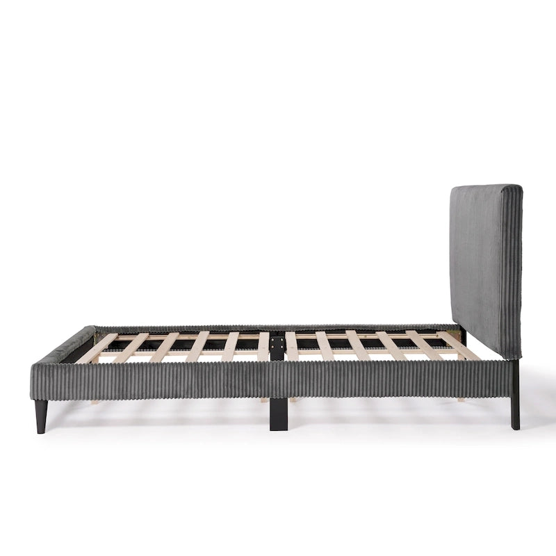 Letto a piattaforma moderno in velluto a coste Queen Size, non è richiesta la rete