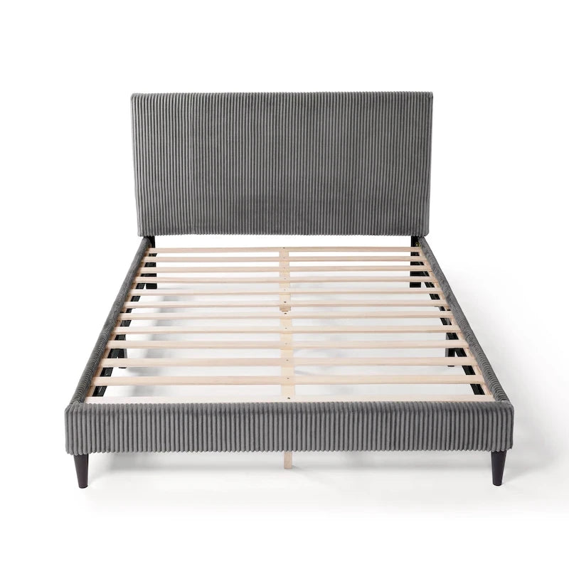 Letto a piattaforma moderno in velluto a coste Queen Size, non è richiesta la rete